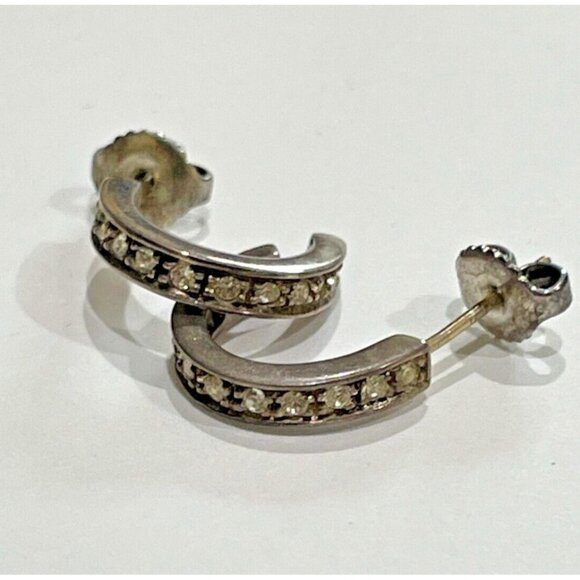 Ralph Lauren Sterling Silver & 14K Gold Post Earrings Clear Crystals Signed RLL - Picture 1 of 11